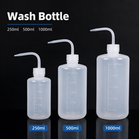 Botol Cuci Silinder HDPE 250/500/1000mL Botol Bilas Tekan Laboratorium dengan Corong Melengkung Skala Terukur Badan Tebal Tutup Sekrup