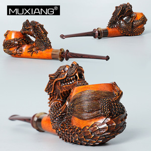 Pipe en bois de hêtre <span class=keywords><strong>Panlong</strong></span>, sculptée à la main, style ancien, spéciale pour hommes, filtre solide de 3 mm, Année du Dragon - Product Image 2