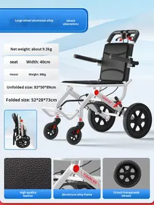 Silla de ruedas plegable de aluminio ultraligera portátil para ancianos, Ayuda de rehabilitación empujada a mano, silla de ruedas pequeña, avión - Product Image 4