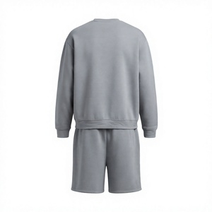 Conjunto Deportivo Unisex de 2 Piezas, Sudadera de Cuello Redondo y Pantalones Cortos, Talla Grande, 300GSM, Mezcla de Algodón y Felpa, Estilo Casual, Transpirable, para Invierno - Product Image 2