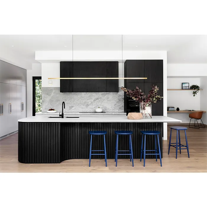 2022หางโจว Vermonhouse ที่กำหนดเองล่าสุดสีขาวสีดำความคมชัดการออกแบบห้องครัว Ridged ไม้