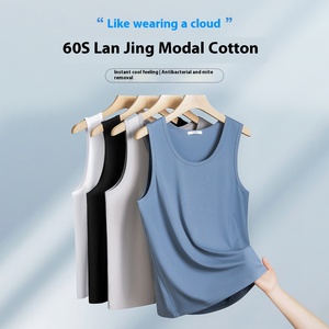 T-shirt senza maniche da <span class=keywords><strong>uomo</strong></span> di fascia alta estiva stile Casual anni '60 stile Casual sottile seta di ghiaccio senza cuciture gilet tinta unita - Product Image 1