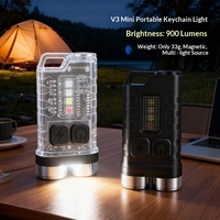Mini lampe torche porte-clés 900LM, 33g, rechargeable Type-C, double tête UV et lumière rouge, 12 modes, IP65, magnétique pour camping et réparation