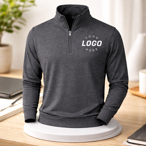 Sweat-shirt à fermeture éclair 1/4 pour homme, logo personnalisé, polyester, élasthanne, pull d'entraînement, vêtements de sport, OEM - Product Image 2