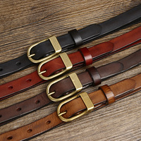 1.8cm de large rétro faire vieux décoratif mince taille ceinture femmes en cuir pur peau de vache mode ceinture étroite pour les femmes