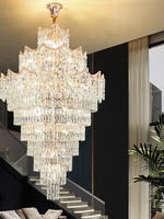 Lustre LED de luxe léger pour villa duplex, salon, hôtel, style mezzanine minimaliste, escalier en spirale creux en cristal