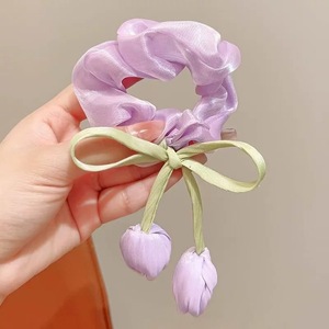 Élastique à cheveux en tissu haute élasticité fait main motif fleur de tulipe Sweet Girl, pour <span class=keywords><strong>chignon</strong></span> et queue de cheval basse, style scrunchie - Product Image 6