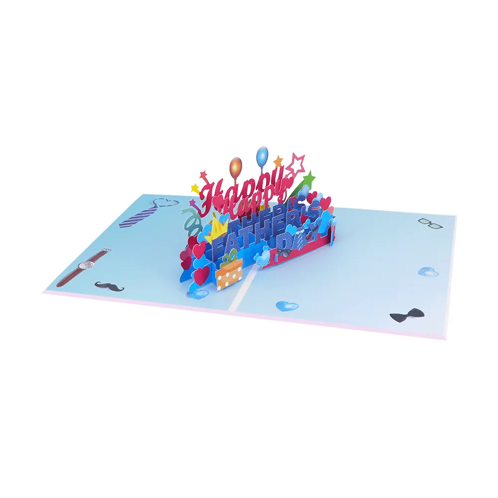 Winpsheng OEM yaratıcı mavi mutlu 3d babalar günü komik pop up doğum günü kartları toplu tebrik