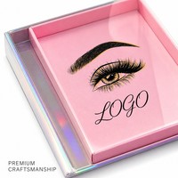 Boîte à cils holographique personnalisable avec logo, rose, vide, pour 3 paires de cils en vison, marque privée