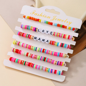 Colorful Polymer Clay Letter <b>Beaded</b> Stacking <b>Bracelet</b> Set For Mother's Day Gift Fashion Jewelry - Product Image 1