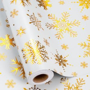 Christmas <b>Wrapping</b> <b>Paper</b> Gold <b>White</b> Snowflakes Roll 46.8 Square Feet Gift Craft Eco Friendly - Product Image 1