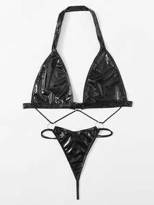 Сексуальное нижнее белье из 2 предметов, женское кожаное нижнее белье, бюстгальтер и трусики, женское сексуальное нижнее белье - Product Image 4