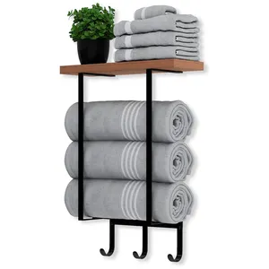 Bathroom Stainless Steel Black Standing Bath Hanger Towel Hook Holder Rack Bar Shelf Set Wall Mounted