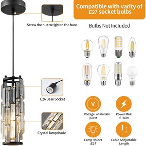 Lustre suspendu en cristal, LED, hauteur réglable, éclairage pour îlot de cuisine, finition noir, or, argent - Product Image 2