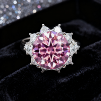 Bague Tournesol de Luxe en Argent Sterling S925 avec Moissanite Rose VVS Couleur D 10 Carats, pour Demande en Mariage et Alliances