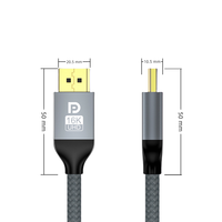 Cable DP2.1 16K 60Hz con Trenzado de Nailon Gris, Conductor de Cobre Desnudo, Macho-Macho, HDR HD, Video y Audio, HDTV, Computadora, TV, Xbox, Proyector