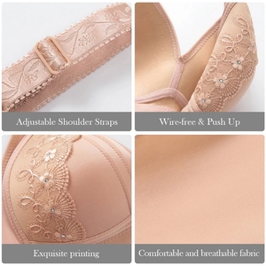 Sujetador de realce inalámbrico de flores, Copa grande para mujeres con pecho, cobertura completa, sujetador de Cierre trasero sin alambre fino, ropa interior Sexy de talla grande - Product Image 6
