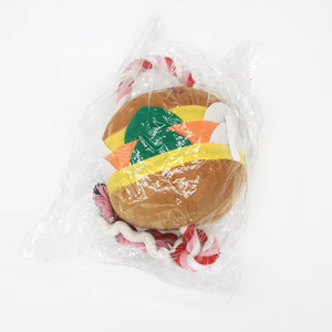 ของเล่นสุนัขรูปแฮมเบอร์เกอร์ทำจากผ้ากำมะหยี่นุ่มพร้อมเชือกฝ้าย ส่งเสียงเอี๊ยดๆ สนุกๆ สำหรับสัตว์เลี้ยง รุ่นขายดี Kinghon KH-31364 - Product Image 2