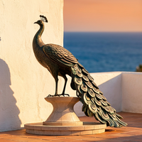 Statue de paon majestueuse en bronze avec queue ondulante - Art métallique artisanal en fonte à la cire perdue, sculpture en bronze
