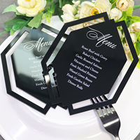 Simple negro acrílico boda menú tarjetas láser hueco y personalizado hoja blanca texto para boda fiesta placa Decoración