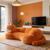 Canapé-lit en peluche géant en forme de chat, fauteuil lounge surdimensionné en forme d'animal, adorable pouf chaton orange, canapé créatif pour la décoration de la maison