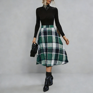 Vente flash sur la jupe midi tendance à imprimé écossais pour femmes de Temu, jupe à taille haute et coupe évasée, parfaite pour la superposition par temps frais - Product Image 2