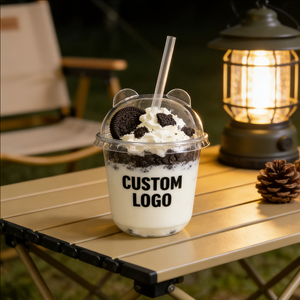 Contenants alimentaires jetables en plastique personnalisés en forme d'ours avec couvercles et pailles pour fruits et snacks, vente en gros - Product Image 3