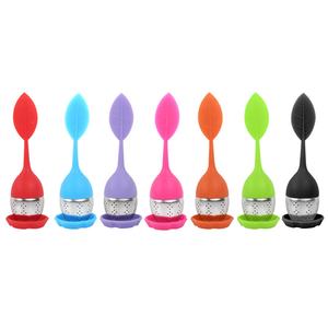 Ingrosso in acciaio inox infusore di tè con forma di foglia di Silicone manico sfuso foglia filtro da tè - Product Image 3