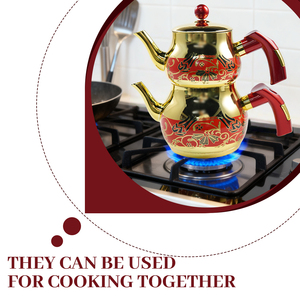 Set Teiera Turca in Acciaio Inox Stile Samovar Retrò, Lavabile in Lavastoviglie, 1L + 1.5L - Product Image 3