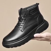 Bottes de loisirs en cuir véritable à lacets, couleur unie, légères, doublure en PU, semelle extérieure MD, respirantes, antidérapantes, chaudes et confortables pour l'hiver