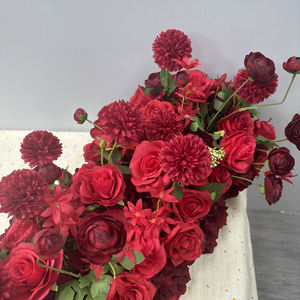 Centro de mesa personalizado para boda, decoración con guirnalda de flores artificiales de seda roja, arco, camino de mesa con flores para eventos, venta al por mayor - Product Image 5