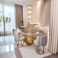 Metall-Glas-Esstisch im Designer-Stil Goldener Metalltisch Glas Edelstahl Haushaltsmöbel Esszimmer-Set