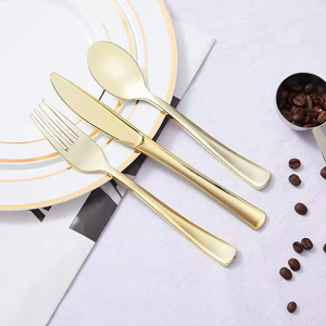 Ensemble de vaisselle en plastique <span class=keywords><strong>biodégradable</strong></span> personnalisable, kits de couverts jetables avec poignée dorée/argentée pour les mariages, les fêtes et la restauration - Product Image 6