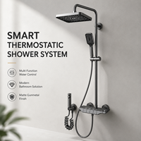 Système de douche thermostatique gris anthracite 4 fonctions avec pluie, douchette à main, bidet, cascade et affichage numérique, ensemble mitigeur encastré