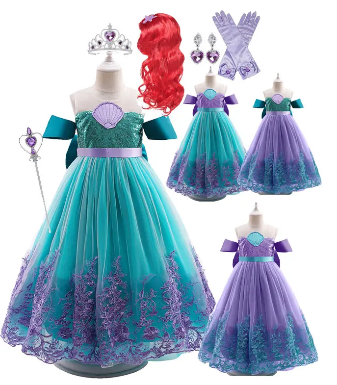 Disfraz De La Sirenita Ariel Para Niñas, Vestido Verde De Fantasía, Para  Fiesta De Cumpleaños Y Halloween .uk