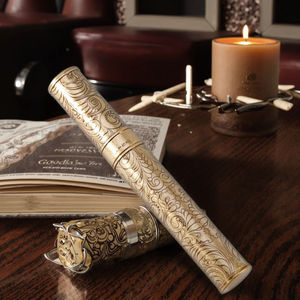 JIFENG JF-020 <span class=keywords><strong>Antique</strong></span> Argent Laiton Métal Embossé Motif de Fleurs Tube de Cigare de Voyage de Moins de 57 Anneaux - Product Image 4