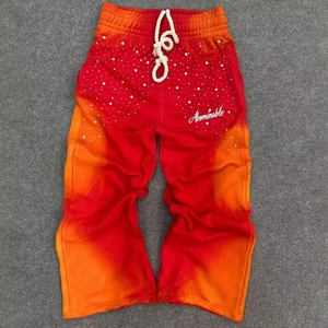 Pantalones Deportivos de Algodón 100% Personalizados para Hombre, Estilo Hip Hop, Holgados, con Efecto Deslavado, Bordado y Pedrería - Product Image 1