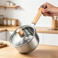 Kommerzielles 304 Edelstahl-Kochtopf-Set mit Holzgriff und Glasdeckel für Restaurant, Hotel und Küche