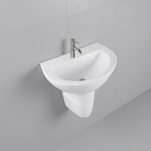 Vistaar Capri Space Saving <b>Wall</b> Hung Half Pedestal Ceramic Wash Basin Sink For Villa Project Supply - Product Image 2