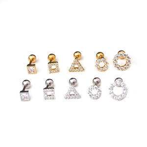 16g in acciaio inox vite posteriore orecchini a triangolo quadrato cerchio Cz orecchio cartilagine elica Tragus Rook Conch Piercing orecchino - Product Image 2