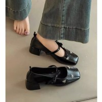Chaussures habillées Mary Janes à bout carré pour femmes, nouvelle collection printemps 2026, avec nœud, talons plats confortables, talon épais, tige synthétique, couleur intemporelle