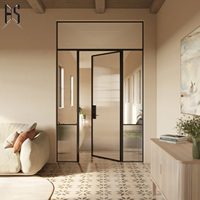 Porte battante sur mesure de style français, cadre en aluminium noir avec verre trempé pour salon, cuisine, porte de séparation intérieure en verre