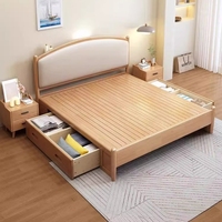Lit de rangement moderne et contemporain en bois massif de caoutchouc avec dossier souple, double/grand lit, gain de place, durable, écologique, pour petites chambres
