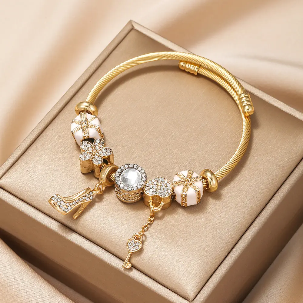 Bracelet pendentif en acier inoxydable personnalisé en vrac, Bracelets à breloques plaqués or et argent pour femmes