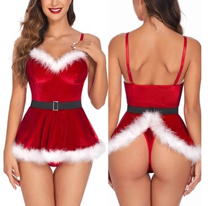 Set di Lingerie Natalizia Jiyun <span class=keywords><strong>per</strong></span> <span class=keywords><strong>Donna</strong></span>, Sexy Pigiama Babbo Natale, Abito Rosso Monopezzo in Velluto, Intimo <span class=keywords><strong>per</strong></span> Feste - Product Image 1