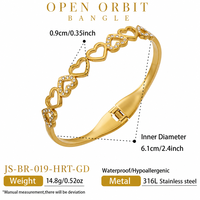 Bracelet jonc en acier inoxydable 316L plaqué or 18 carats avec zircone cubique transparente en forme de cœur et d'œil, bijoux à charnière pour femmes