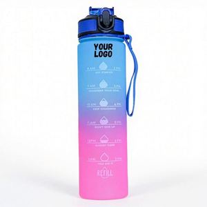 Bouteille d'eau sport personnalisée anti-fuite en PC de 1L (32 oz) avec paille et marqueur de temps, bouteille motivante de 32 oz - Product Image 1