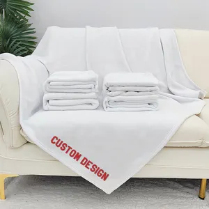 White Blanket Super Soft Thick Custom Print Photo Premium White Sublimation Digital Transfer Blank Blanket Sherpa Fleece Fluffy Throw Blanket