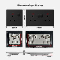 Interrupteurs muraux universels noirs 1/2/3/4 voies, panneau PC, prises électriques intelligentes à charge rapide USB Type-C double 3 broches, norme britannique 20W