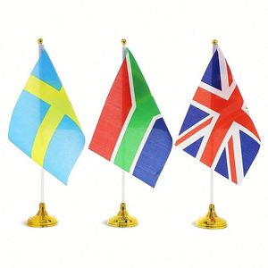 Office Custom Logo <b>Mini</b> Digital Printed Pennant Polyester Portable National <b>Desk</b> Flag Magnetic Stand - Product Image 2